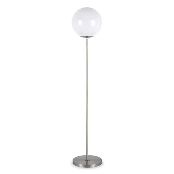 HomeRoots 62 in Silver Nickel Novelty Standard Floor Lamp With White No Pattern Frosted Glass Globe Shade
