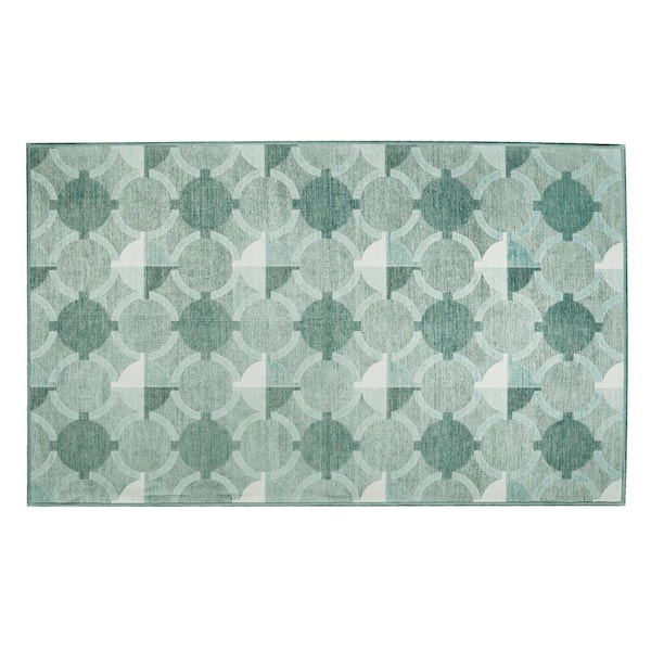 My Magic Carpet Dula Light Sage Green 3 ft. x 5 ft. Geometric Washable Area Rug
