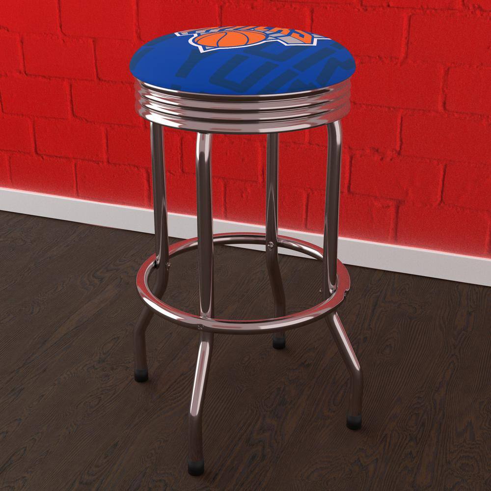 New York Knicks City 29 in. Blue Backless Metal Bar Stool with Vinyl Seat