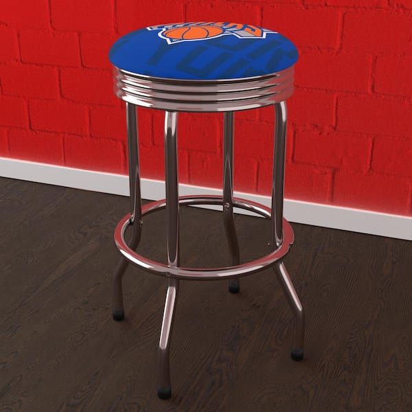 Unbranded New York Knicks City 29 in. Blue Backless Metal Bar Stool with Vinyl Seat