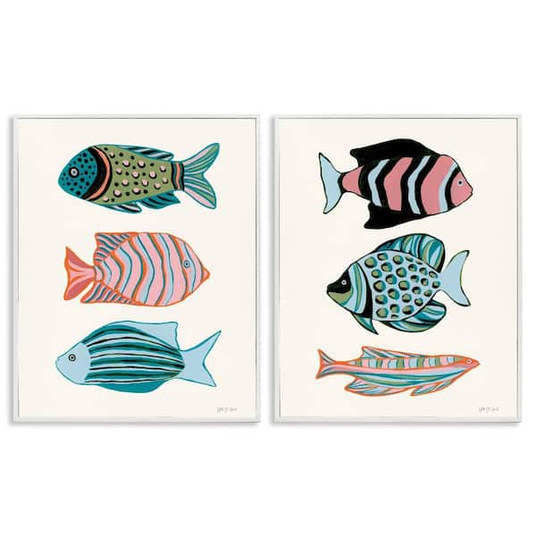 Stupell Industries Tropical Pastels Fish by Yvette St. Amant 2-Pieces White Framed Animal Giclee Art Print 30 in. x 24 in.