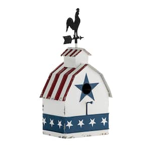 18 in. Tall Outdoor Patriotic Rooster Vane Top Birdhouse and Perch, Multicolor
