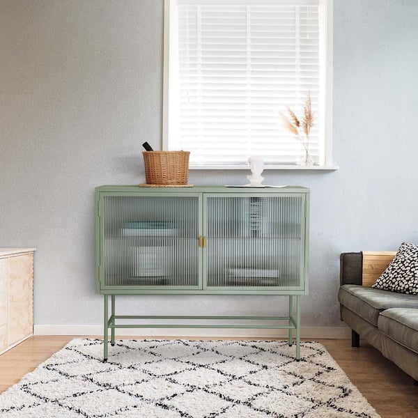 Unbranded Green Pantry Organizer with Detachable Wide Shelves, Simple Modern Sideboard Storage Cabinet