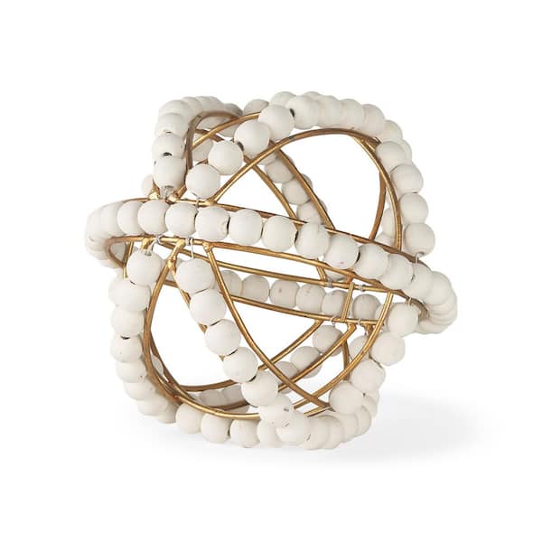 Mercana Espanlade I Small 9 in. L x 9 in. W White Wooden Beaded Orb