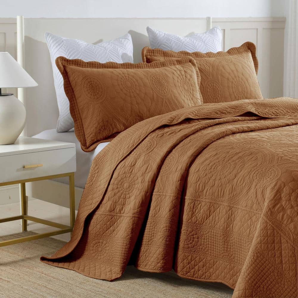 Dusty Orange Cotton Queen Quilt Set with Pillow Shams