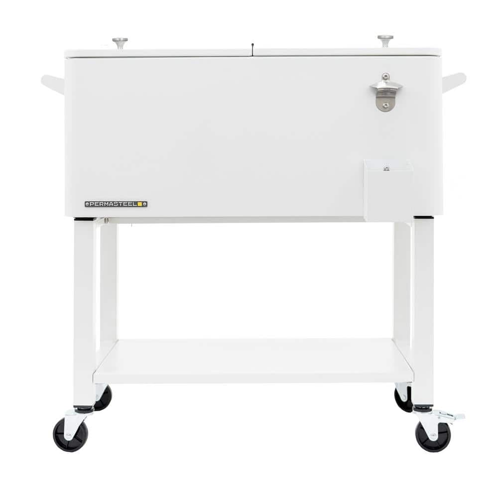 White Powder-Coated Steel 80-Quart Rolling Outdoor Patio Cooler with Wheels