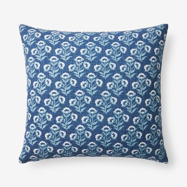 The Company Store Floral Decorative Indigo Blue 20 in x 20 in Throw Pillow Cover
