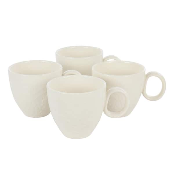 HOMETRENDS 4 Piece 16 oz. Floral Pattern Stoneware Beverage Mug in White