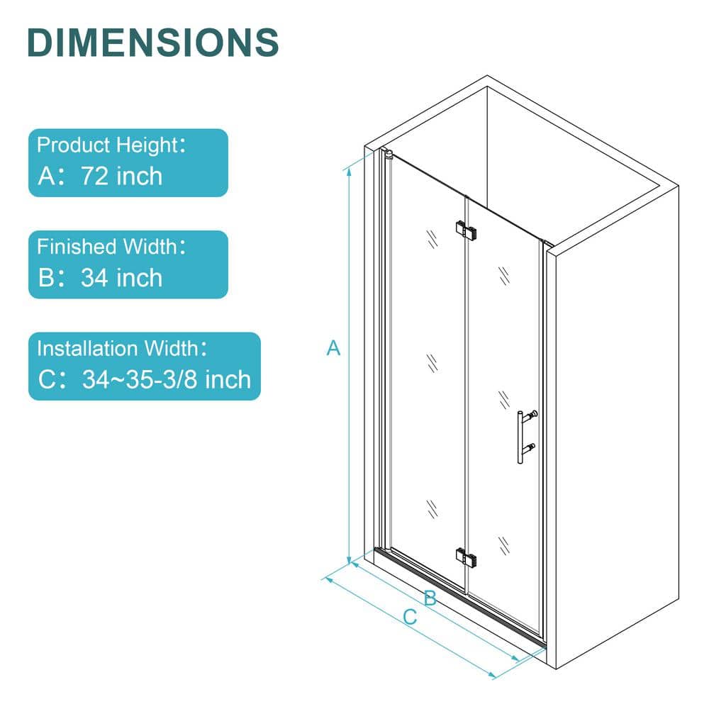Matte Black Frameless Bi-Fold Shower Door with Clear Glass