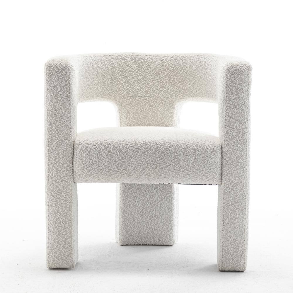 Cream Boucle Upholstered Barrel Accent Chair with Wood Frame