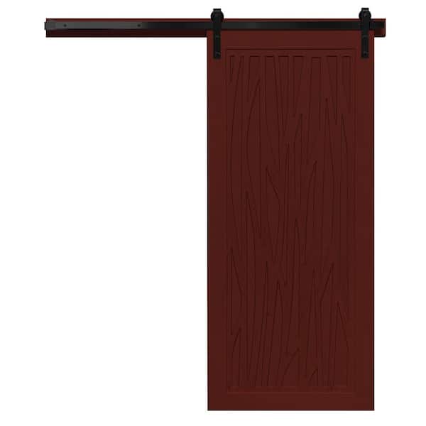 VeryCustom 36 in. x 84 in. Howl at the Moon Red Wood Sliding Barn Door with Hardware Kit in Black