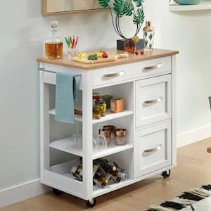 Belfast White Kitchen Cart with Natural Wood Top