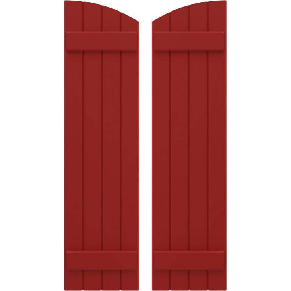 14 in. W x 32 in. H Americraft Exterior Real Wood Joined Board and Batten Shutters with Elliptical Top in Fire Red price history on PriceWatchPro