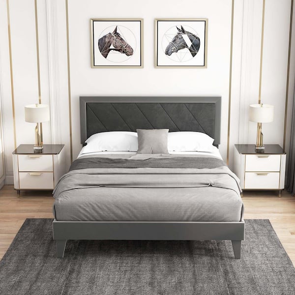 Gray Velvet Tufted Upholstered Full Size Platform Bed Frame with Headboard  and a Big Drawer Storage System WZT-WF296850AAE - The Home Depot
