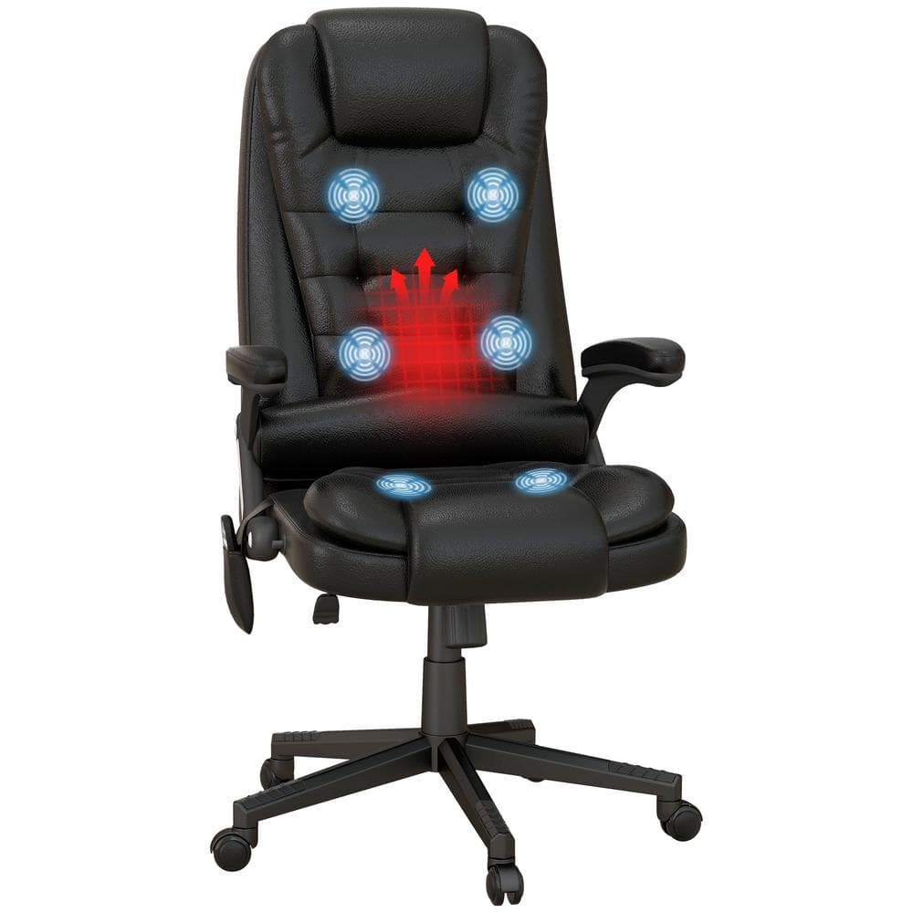 HOMCOM 22.4"" x 26.8"" x 47.6"" Black PU Leather Heated Adjustable Executive Chair with Arms -  A2-0051