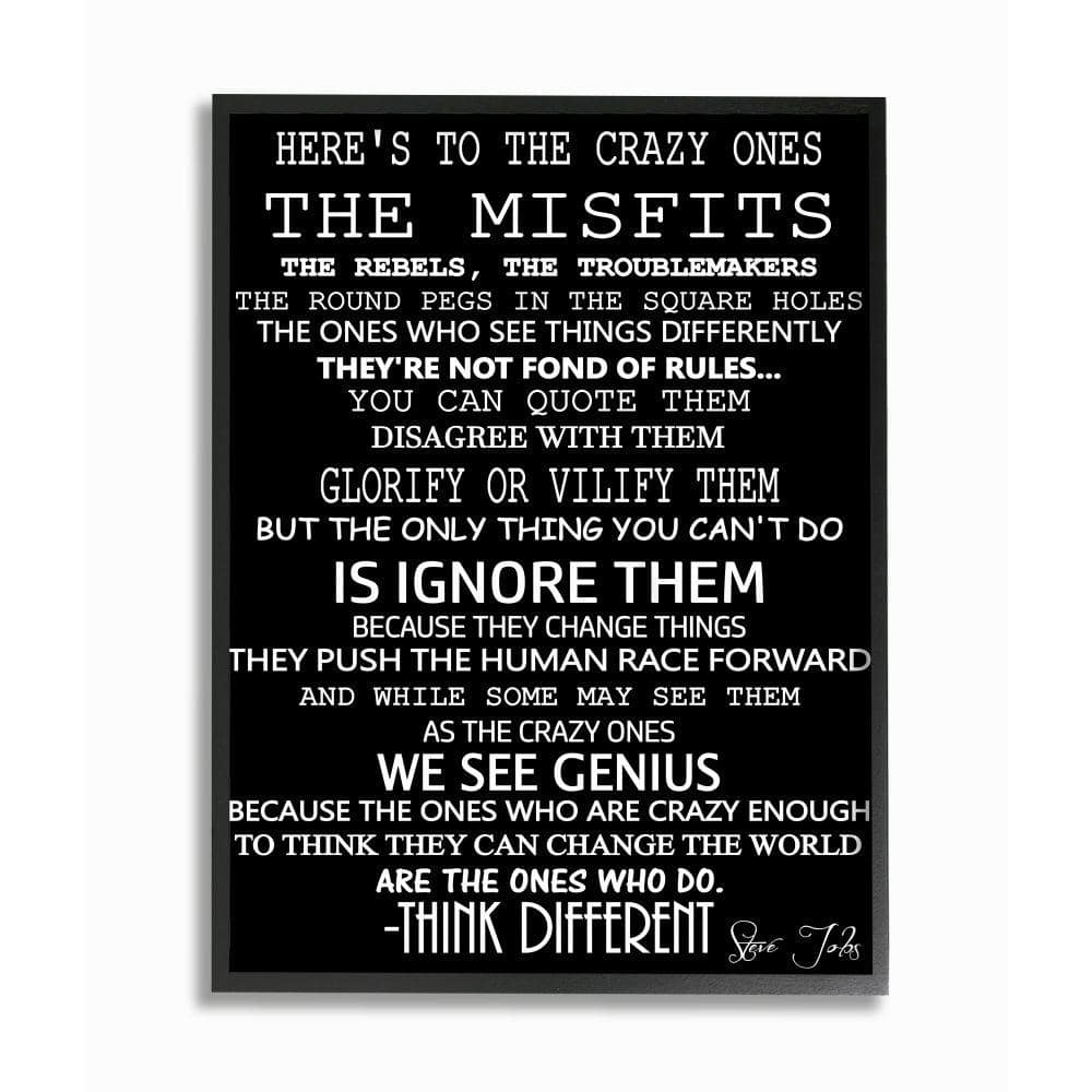 Stupell Industries Crazy Ones Inspirational Quote Word Black And White Design Framed Giclee Texturized Art by Daniel Sproul