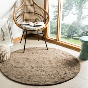 Impressions Brown 5 ft. x 5 ft. Round Geometric Area Rug