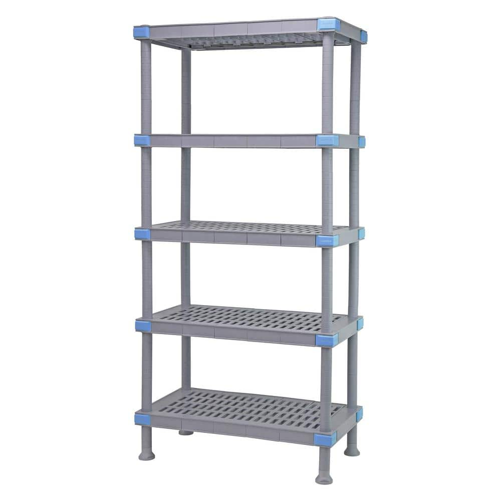 QUANTUM STORAGE SYSTEMS Millenia Gray 5-Tier Rust Proof Plastic Polymer Vented Industrial Shelving Unit (18 in. W x 62 in. H x 48 in. D)