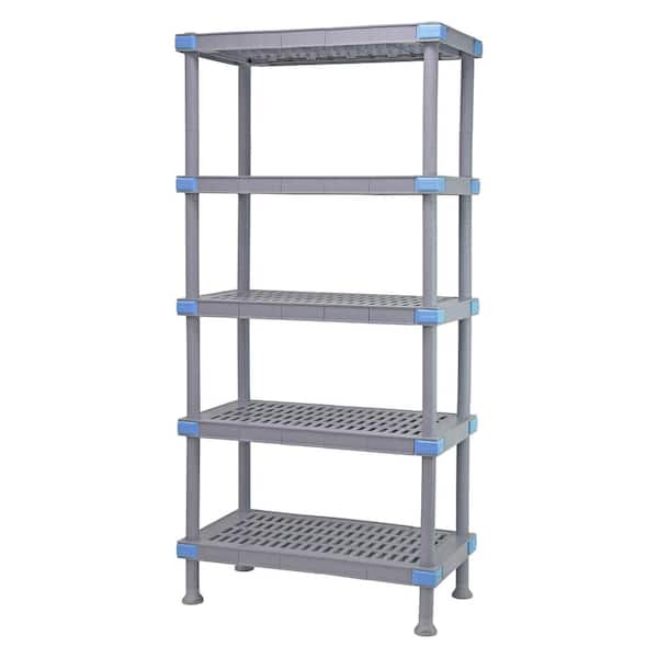 QUANTUM STORAGE SYSTEMS Millenia Gray 5-Tier Rust Proof Plastic Polymer Vented Industrial Shelving Unit (24 in. W x 74 in. H x 48 in. D)
