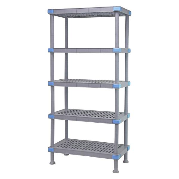 QUANTUM STORAGE SYSTEMS Millenia Gray 5-Tier Rust Proof Plastic Polymer Vented Industrial Shelving Unit (24 in. W x 74 in. H x 72 in. D)