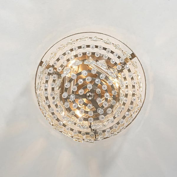 HUOKU Crystal 3-Light 9.8 in. W Antique Nickel Tiered Crystal Semi
