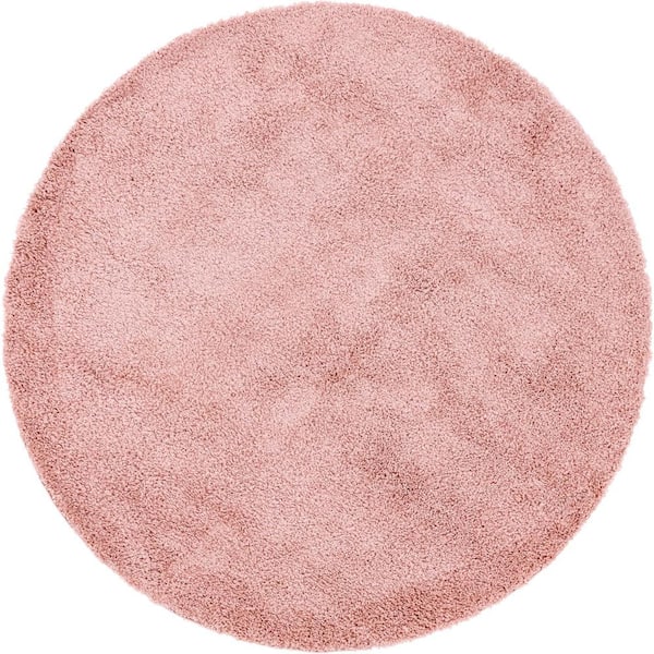 Unique Loom Davos Shag Dusty Rose Pink 8 ft. x 8 ft. Round Area Rug