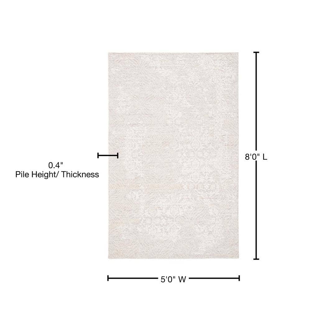 Hand-Tufted Ivory Wool Floral Rug - 59" x 84" Rectangular Design