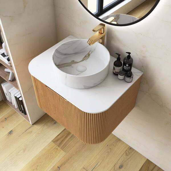 Yingze 24 in. Wall Mounted Single Sink Natural Bath Vanity with