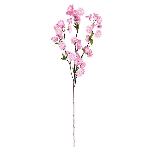 LIVING LUXURY 35 in. Pink Artificial Cherry Blossom Flower Stem Spray (Set of 4)