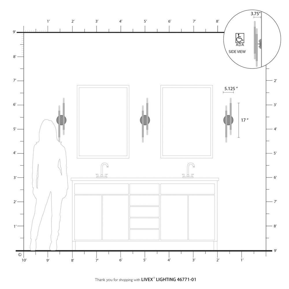 Antique Brass 4-Light ADA Compliant Wall Sconce