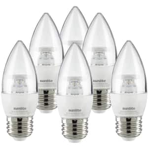 60-Watt Equivalent B13 Energy Star Dimmable ETL Listed E26 Base LED Clear Chandelier Bulbs, Bright White 3000K (6 Pack)