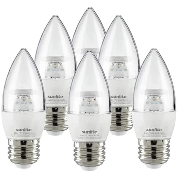 Sunlite 60-Watt Equivalent B13 Energy Star Dimmable ETL Listed E26 Base LED Clear Chandelier Bulbs, Bright White 3000K (6 Pack)