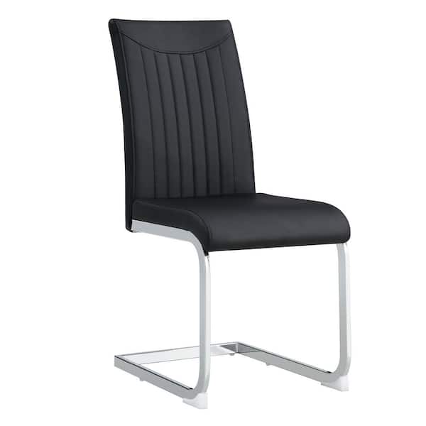 Unbranded Modern Black Foam PU Leather Dining Armless Chair High Back with Metal Legs Vertical Stripe Pattern (Set of 2)
