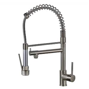 Single-Handle Commercial Kitchen Sink Faucet with Sprayer Pull Down Kitchen Faucets 1-Hole Laundry Tap Brushed Nickel