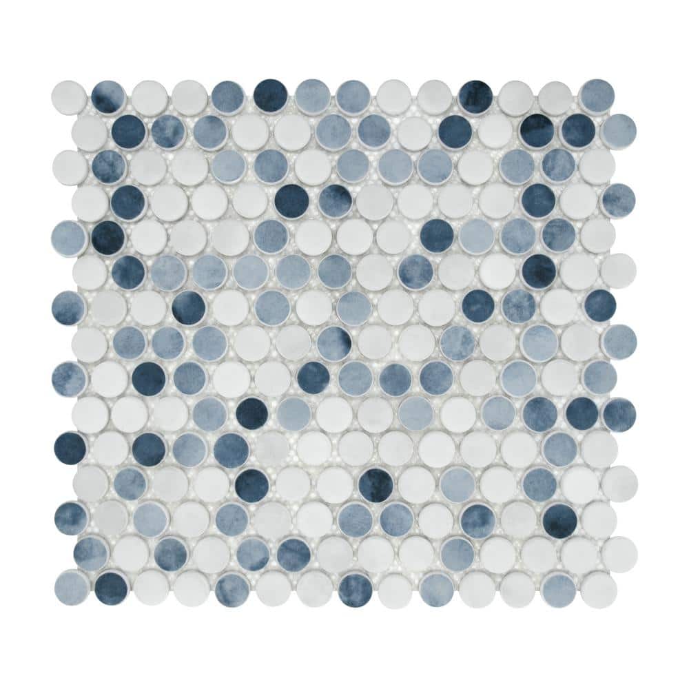 Blue Penny Round Recycled Glass Mosaic Tile 11" x 10"