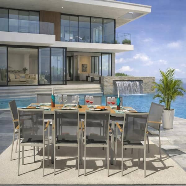 grey patio dining set with umbrella JARDINA Outdoor Aluminum for 6, 97" Table Dark Frame & Hole Walsunny 6 Pieces patio dining set is a great choice for your family and friends gathering Nuu Garden 5 pc. Patio