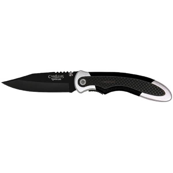 Camillus Chameleon 3.5 in. Carbonitride Titanium Drop Point Straight Edge Folding Knife, Lightweight Carbon Fiber Accent Handle