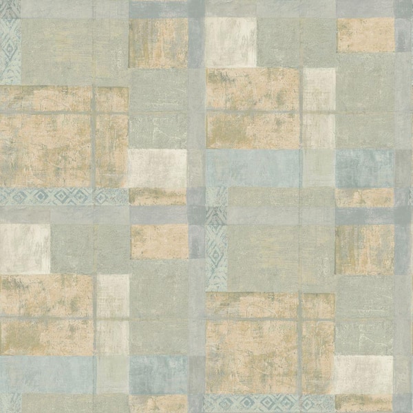 The Wallpaper Company 8 in. x 10 in. Blue and Beige Ethnic Plaid Wallpaper Sample