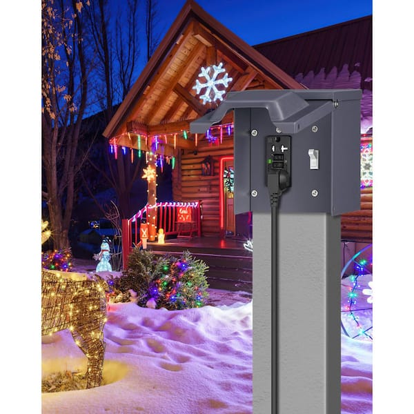 Outdoor Outlet Box with 20 Amp WRTR GFCI Receptacle Safety Switch, Weatherproof 3R Enclosure for Yard, Christmas Decor
