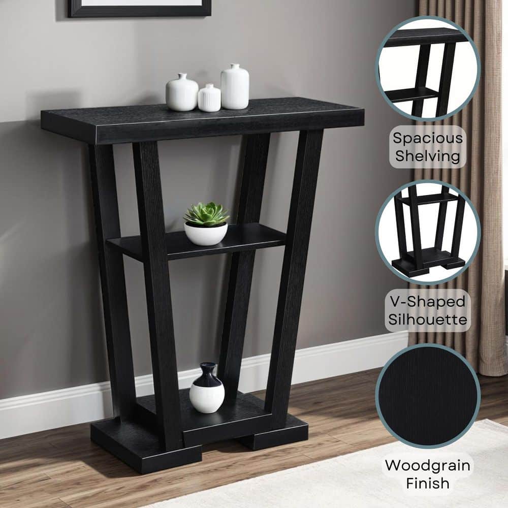 Newport V Sleek Black Console Table with Glass Shelves
