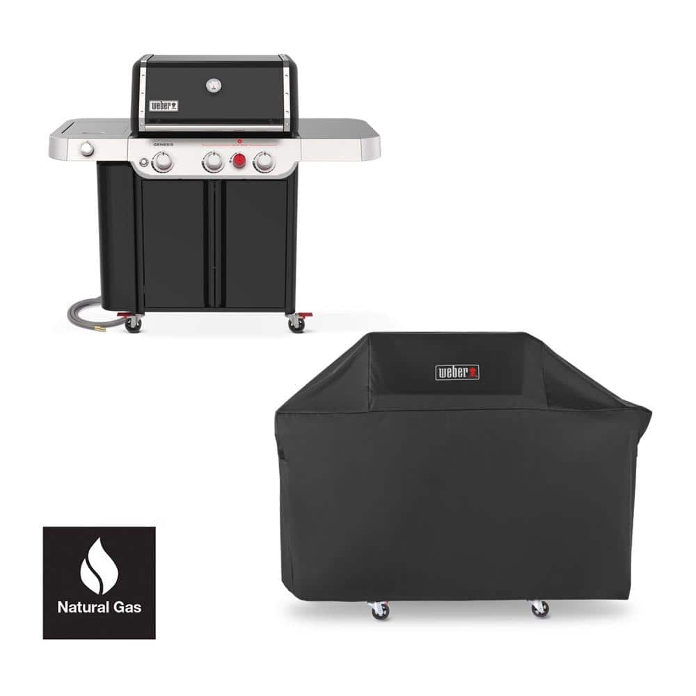 Genesis E-335 3-Burner Natural Gas Grill in Black with Grill Cover -  Weber, 1500725