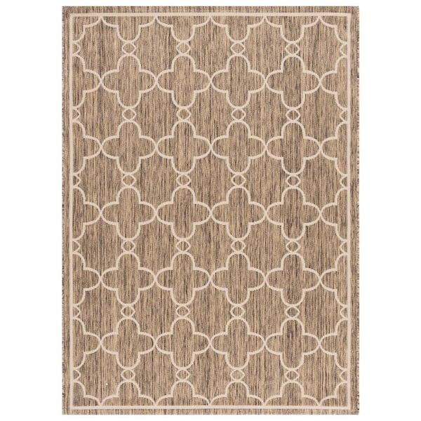 Courtyard Toast 5 ft. x 8 ft. Trellis Solid Color Geometric Indoor/Outdoor Area Rug