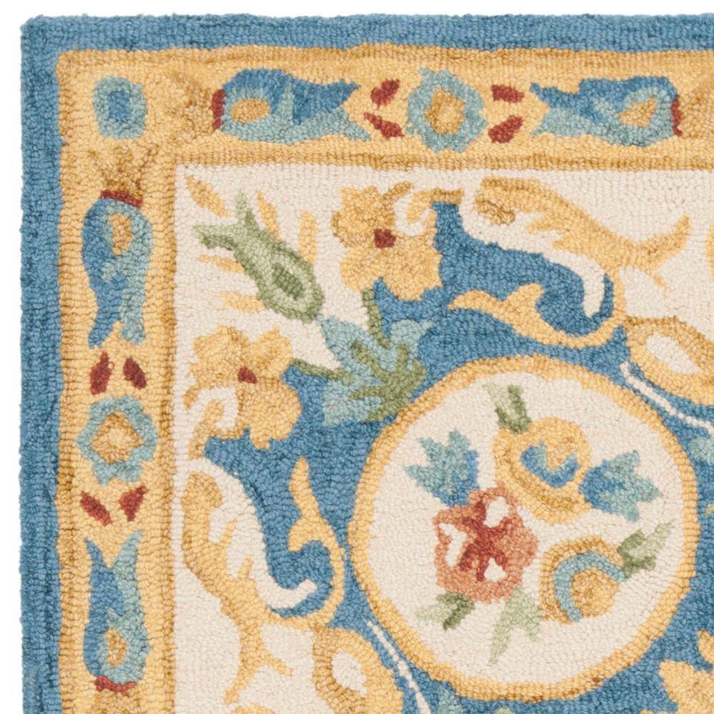 Handmade Medallion Tufted Wool Square Rug - Blue, 5' x 5'