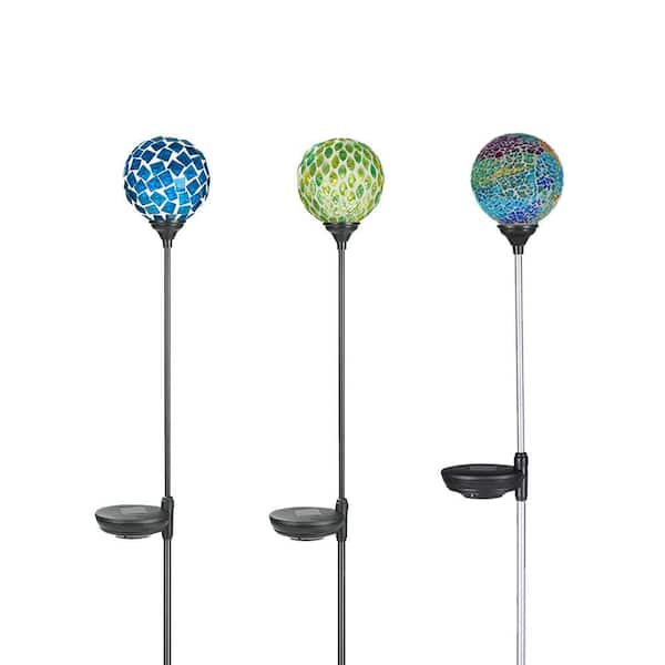 Yards & Beyond Solar Powered LED Mosaic Glass Globe Garden Stake Set (3-Pack)