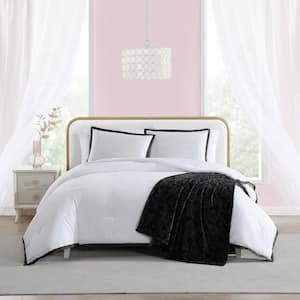 Signature Hotel Solid White/Black 3-Piece Microfiber Twin Reversible Comforter Sham Bonus Set