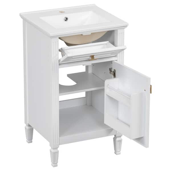 20 in. W Single Sink Freestanding White Bath Vanity with White Ceramic Top and Tilt-Out Drawerr Unassembled