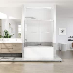 56-60 in. W x 66 in. H Double Sliding Frameless Bathtub Door in Brushed Nickel with 3/8 in. Tempered Clear Glass