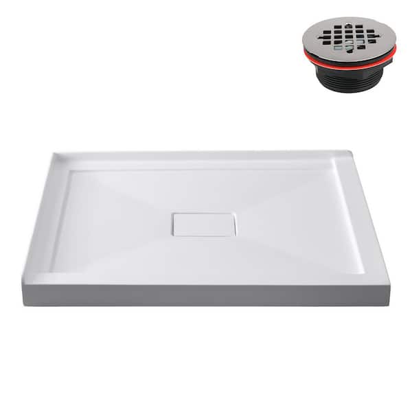 Streamline GB-606-428 42 in. x 34 in. Corner Acrylic Shower Base in Glossy White With Center Drain, Drain Included