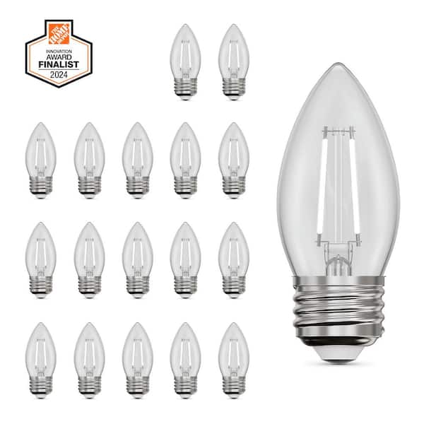 60-Watt Equivalent B10 E26 Medium Dimmable White Filament Clear Glass Chandelier LED Light Bulb Daylight 2700K (18-Pack)