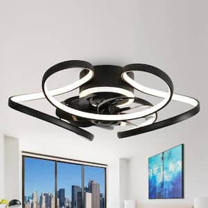 22 in. Integrated LED Indoor Black Flush Mount Ceiling Fan with Light, Low Profile Smart APP Remote Control Ceiling Fan